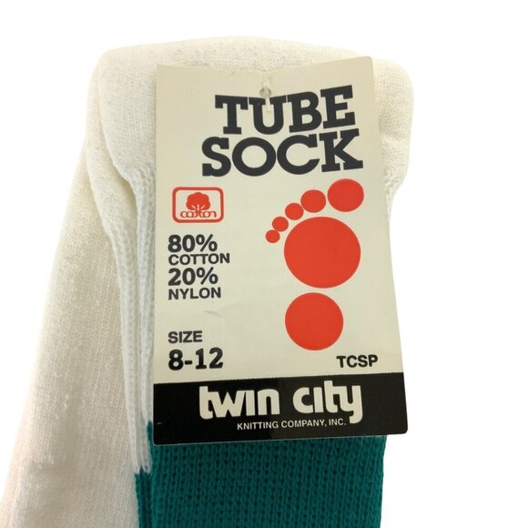 Twin City Mens Tube Socks Size 8-12 Green & Orange Stripes Cotton Nylon Blend - Picture 2 of 5